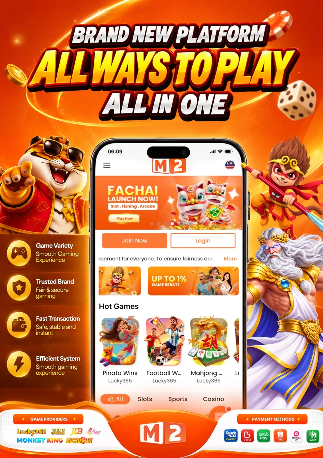 M2 brand new all-in-one gaming platform with game providers and payment methods